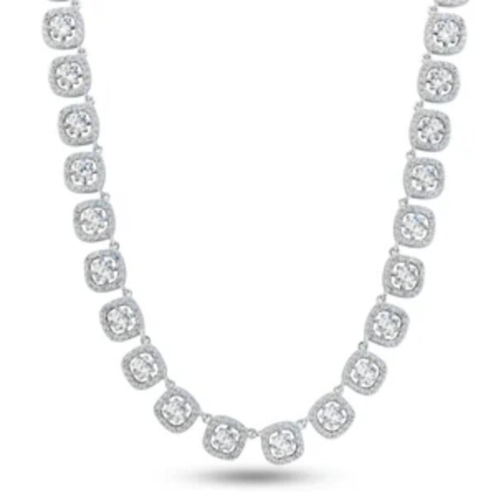Rhodium Plated 925 Sterling Silver Round Multi CZ Tennis Necklace 7.4mm 18" inch